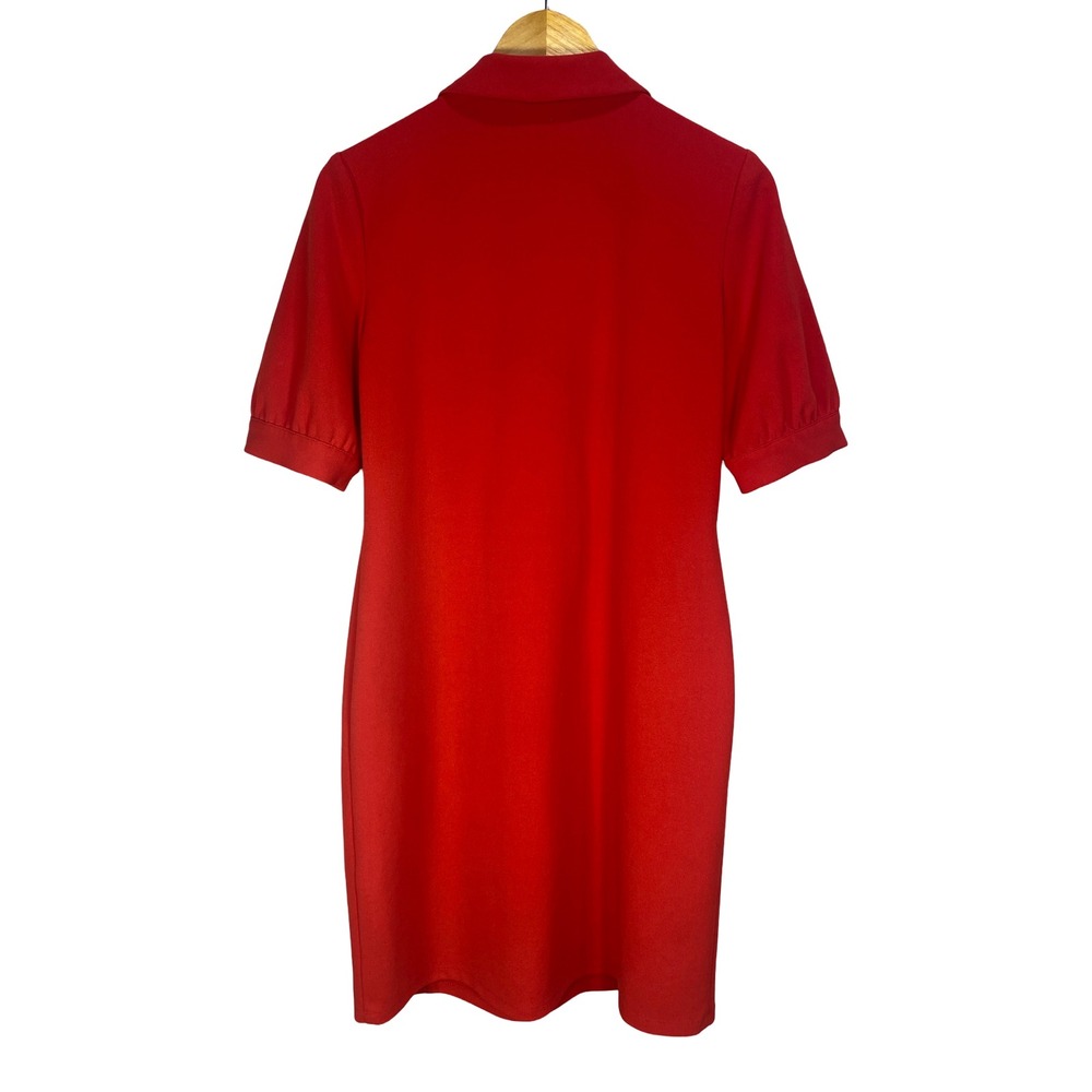London Times Red Short Sleeve‎ Button Front Shift Dress with Collar Size 8 Carer - Picture 2 of 10